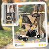 Pet Stroller Foldable Carrier for Cat, Dog and More 4 Wheels Travel Jogger with Cup Holder, Storage Basket, 360 ° swiveling front wheels, Easy Fold, Coffee
