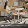 PU Leather Rolling Stool, Height Adjustable Swivel Salon Chair with Backrest and Foot Rest for Spa, Tattoo, Pink