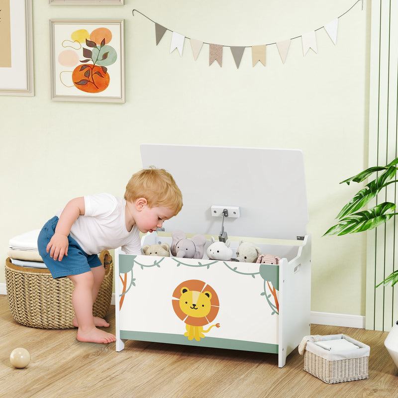 Qaba Toy Chest, Kids Storage Chest with Lid, Safety Hinges and Groove Handles for Boys, Girls, Green