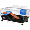 Small Animal Cage, Rolling Bunny Cage, Guinea Pig Cage with Food Dish, Water Bottle, Hay Feeder, Platform, Ramp, Black