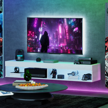 Modern Wall Mounted TV Stand with Storage and LED Lights for TVs up to 75