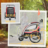 2 Seat Bike Trailer for Kids 2-in-1 Double Baby Stroller with Handbrake, Rubber Wheels, 5 Point Harness, Waterproof Cover, Storage Bag, Reflectors, Red