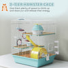 3-Level Hamster Cage with Exercise Wheel, Play Tube, Water Bottle, Food Dish, Hut, Ladder, Blue