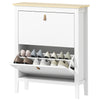 Narrow Shoe Cabinet with 2 Flip Drawers, Adjustable Shelves for Entryway, Holds 10-14 Pairs, White