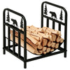 Curved Firewood Rack with Bear and Pine Tree Design, 17 Inch Log Holder Storage Rack with 110 lbs. Capacity