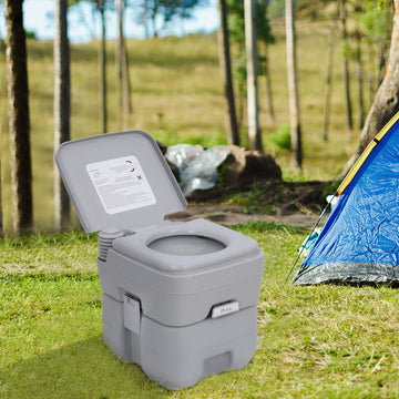 Portable Toilet for Adults, Travel Toilet with 2 Detachable Tanks, Camping Toilet for Trips, 5.3 Gallon (20L), Grey