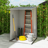 3.3' x 3.4' Lean-to Garden Storage Shed, Outdoor Galvanized Steel Tool House with Lockable Door for Patio Grey