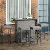 5 Pieces Patio Bar Set, Outdoor PE Rattan Wicker High Top Outdoor Table and Chairs Outdoor Bar Set with Tempered Glass Top Bar Table and Shelves, 4 Bar Chairs, Dark