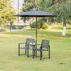 Metal Outdoor Bench, 2-Seater Garden Bench with Middle Table, Umbrella Hole, Slatted Seat and Backrest, Black