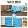 Set of 2 Folding Chaise Lounge Chairs, Outdoor Poolside Sun Tanning Chairs w/ Pillow, Reclining Backrest, Blue