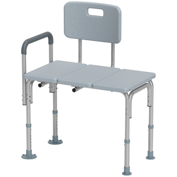 6-Level Adjustable Bath and Shower Transfer Bench Aluminum Chair with Non-Slip Feet, Armrest & Backrest Grey