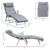 Outdoor Folding Chaise Lounge Chair Recliner with Portable Design, Adjustable Backrest, Cushion and Headrest, Grey