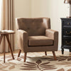 PU Leather Accent Chair, Mid Century Modern Armchair with Spring Seat Cushion, Tufted Back, Wood Legs, Brown