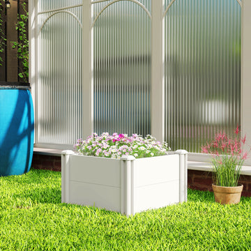 Vinyl Raised Garden Bed Kit, 2 x 2 x 1ft Modular Elevated Garden Box with Slotting Legs and Open Bottom, White