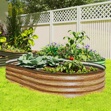 5' x 3' x 1' Large Outdoor Planter Box, Galvanized Raised Garden Bed with Metal Plant Stake, Brown Wood Effect