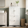 Bathroom Storage Cabinet, Narrow Bathroom Cabinet with 2 Drawers, Adjustable Shelf for Living Room, Entryway, White