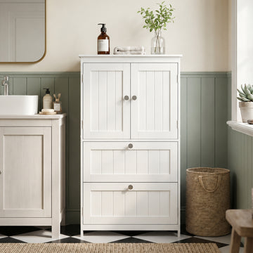 Bathroom Storage Cabinet, Narrow Bathroom Cabinet with 2 Drawers, Adjustable Shelf for Living Room, Entryway, White