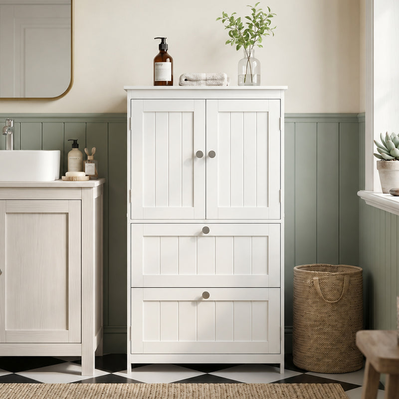 Bathroom Storage Cabinet, Narrow Bathroom Cabinet with 2 Drawers, Adjustable Shelf for Living Room, Entryway, White