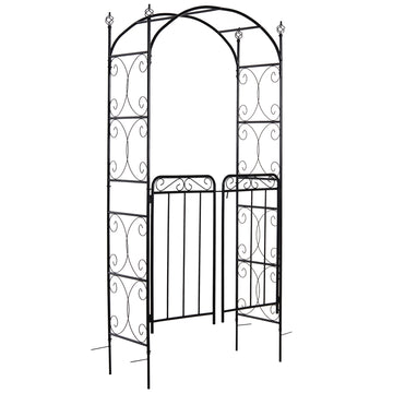 7' Metal Garden Arbor Arch with Scrollwork Doors for Ceremony, Weddings, Party, Backyard, Lawn