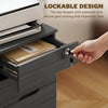 Filing Cabinet with Power Outlets File Cabinet Lockable Casters File Drawer Side Cubbies Black Wood Grain