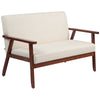 Compact Loveseat Sofa Couch Linen Fabric Double Seat Sofa with Rubber Wood Legs