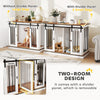47in Dog Crate Furniture with Divider Panel, Wooden Dog Kennel TV Stand for Large Dogs, Pet House Side Table for 2 Small Dogs with Two Rooms Design, 2 Sliding Doors, Oak