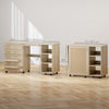 Sewing Machine Table with Drop Leaf, Folding Craft Table Rattan Door and Storage Shelves for Small Spaces, Natural