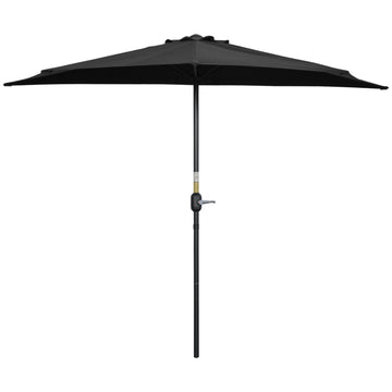9ft Half Round Umbrella Outdoor Patio Garden Balcony Parasol Window Sun Shade w/ 5 Ribs Black