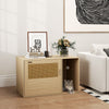 Cat Litter Box Enclosure, Cat Washroom End Side Table with Rattan Door, Scratching Pad, Non-slip Foot Pads, White