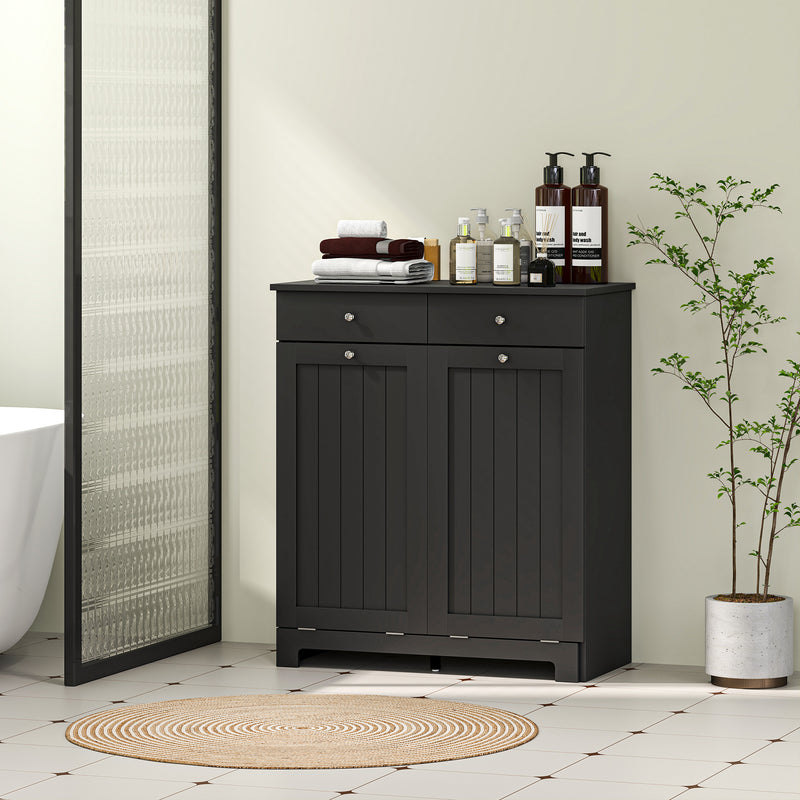 Laundry Cabinet, Tilt Out Laundry Hamper Cabinet with 2 Baskets, Bathroom Hamper Cabinet with 2 Drawers, White