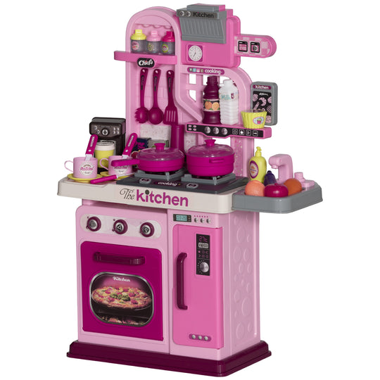 Kids Play Kitchen with Lights, Sounds, 33 Accessories & Storage for Toddler 3-6 Years