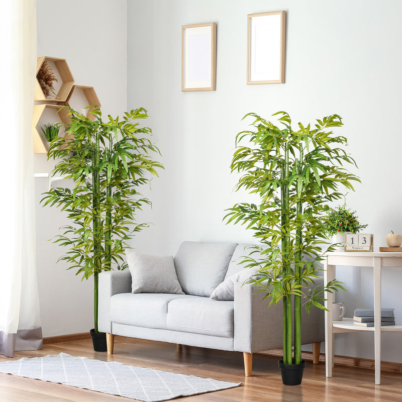 Set of 2 4.5FT Artificial Bamboo Tree Faux Decorative Plant in Nursery Pot for Indoor Outdoor Décor