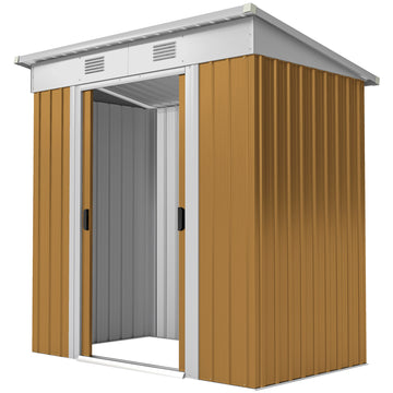 7' x 4' Outdoor Storage Shed, Metal Garden Tool Storage House Organizer with Lockable Sliding Doors and Vents for Backyard Patio Lawn, Yellow