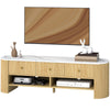 TV Stand, Modern TV Table with Marble-Effect Top, 3 Drawers and 2 Open Shelves for 32-65 Inch Television, Natural Wood
