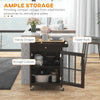 Rolling Kitchen Cart with Drawer and Glass Door Cabinet, Kitchen Island on Wheels with Towel Rack, Black