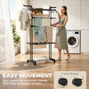 5-Tier Clothes Drying Rack, Foldable Laundry Drying Rack with Wheels, Side Wings, Black