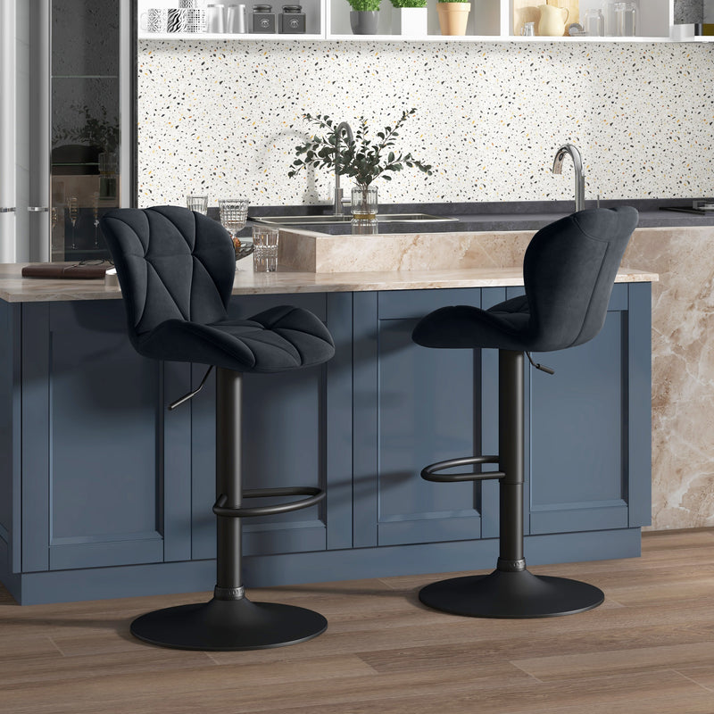 Bar Stool Set of 2 Fabric Adjustable Height Armless Upholstered Counter Chairs with Swivel Seat