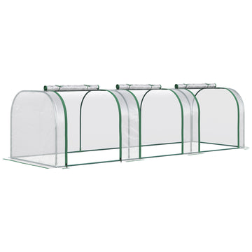 10' x 3' x 2.5' Portable Mini Tunnel Greenhouse with 3 Zipped Doors, Easy Assembly, Clear