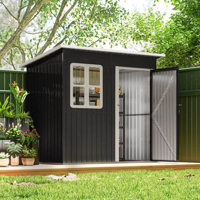7' x 4' Galvanised Steel Outdoor Storage Shed, Garden Shed with Window, Lockable Wide Door and Air Vents