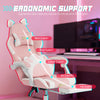 Cute Gaming Chair with Cat Ears, Gamer Computer Chair with Lumbar Support, Footrest, Headrest, Faux Leather, Pink