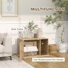 Cat Litter Box Enclosure, Cat Washroom End Side Table with Rattan Door, Scratching Pad, Non-slip Foot Pads, White