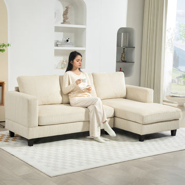 L Shaped Couch, L Shape Sofa with Chaise Lounge and Spring Cushion for Living Room, Bedroom, Beige