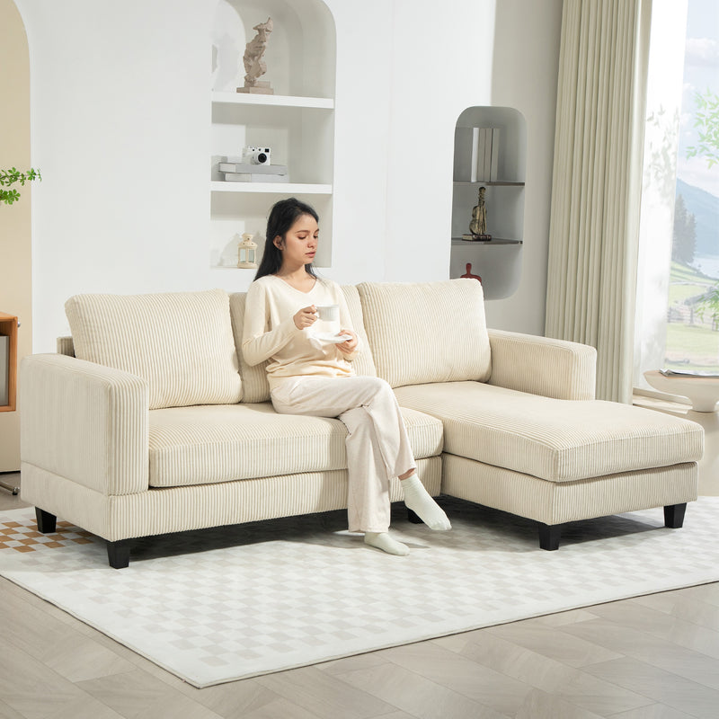 L Shaped Couch, L Shape Sofa with Chaise Lounge and Spring Cushion for Living Room, Bedroom, Beige