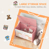 Qaba Toy Box, Kids Storage Chest with Lid, Safety Hinges and Groove Handles, Toy Storage Organizer with Rainbow Pattern for Boys, Girls, Pink