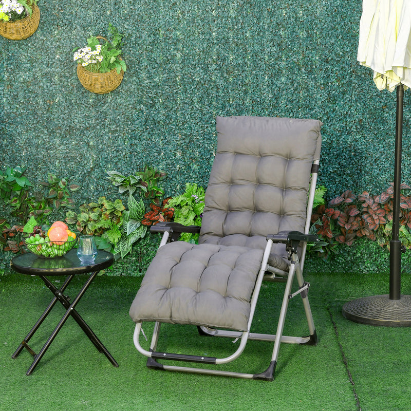 Reclining Zero Gravity Chair with Adjustable Backrest, Folding Garden Sun Lounger, Outdoor Recliner with Removable Cushion and Headrest, Dark Grey