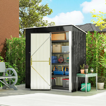5 x 3 ft Outdoor Storage Shed, Lean-to Metal Garden Shed with Lockable Door and Vents, Dark Grey