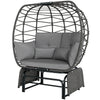 Double Outdoor Glider Egg Chair, Outdoor Loveseat Glider with Cushions and Pillows, Dark Grey