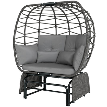 Double Outdoor Glider Egg Chair, Outdoor Loveseat Glider with Cushions and Pillows, Dark Grey