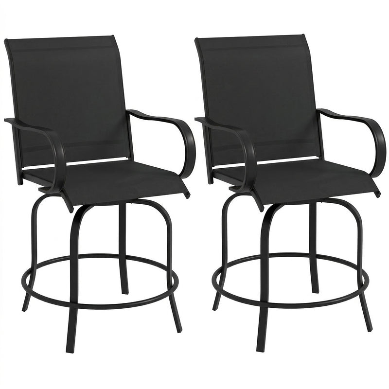 Outdoor Bar Stools Set of 2, 360° Swivel Bar Height Chairs, 27.6