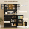 Kitchen Pantry Cabinet with Charging Station, 7 Gallon Trash Can Cabinet, Adjustable Shelves and Acrylic Doors, Black